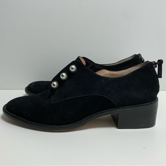 Louise et Cie size 7 black suade loafer oxfords shoes pearl zip back - Picture 3 of 10